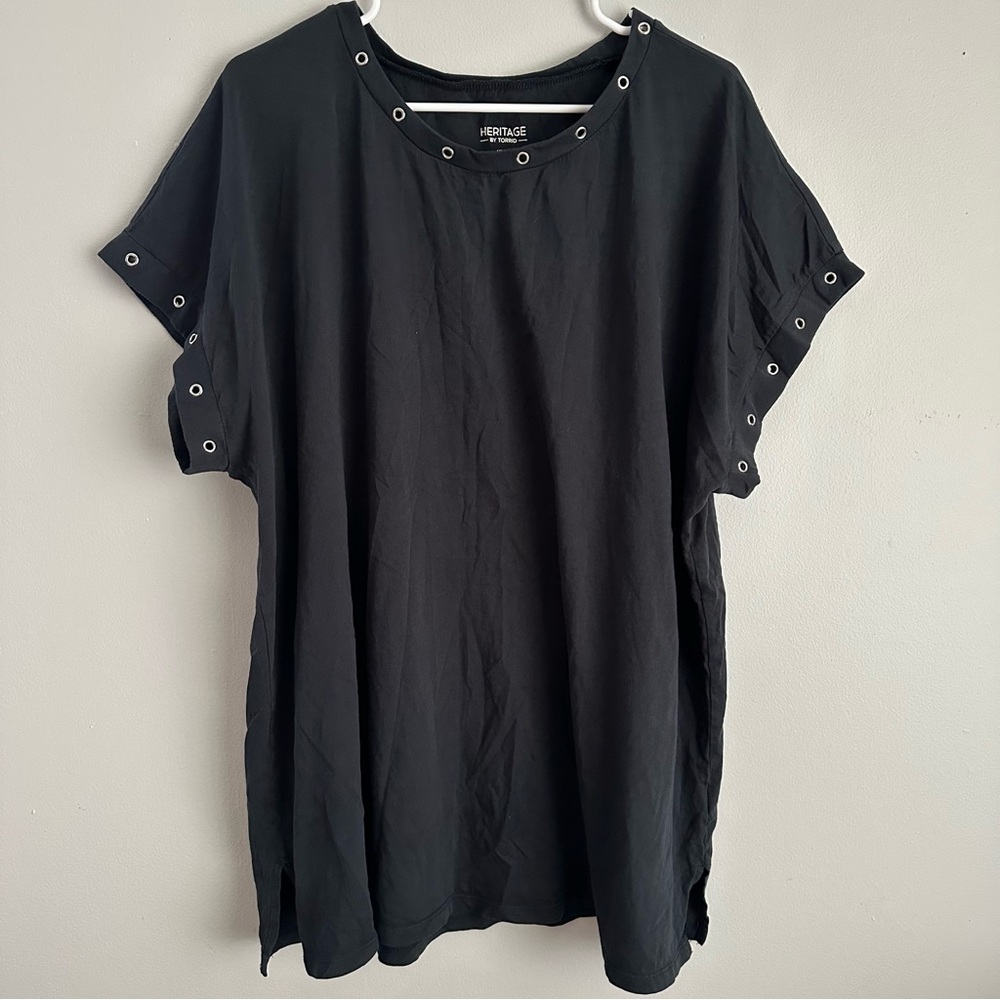 Torrid 3 Heritage Knit Doleman Tee Womens 3x black gray top t-shirt 3xl